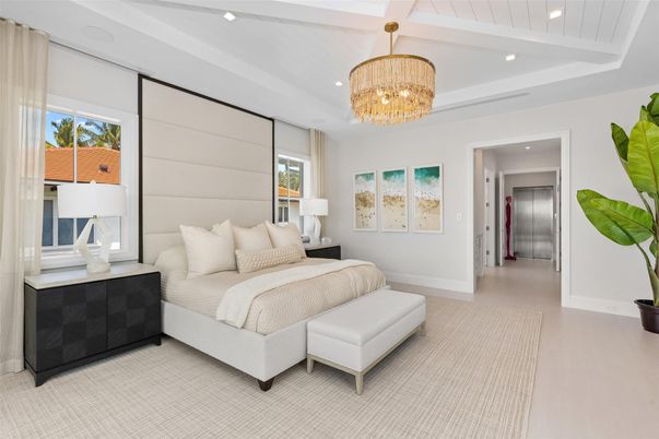 Bedroom, Chandelier, Interior, Recessed Lighting