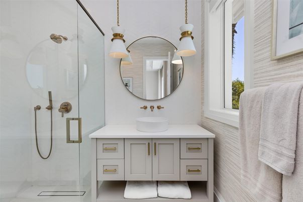 Bathroom, Glass Shower, Interior, Pendant Lights