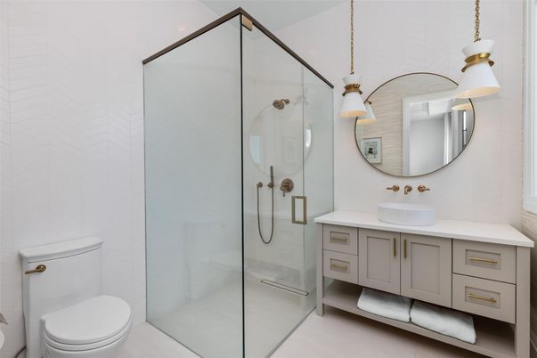 Bathroom, Glass Shower, Interior, Pendant Lights