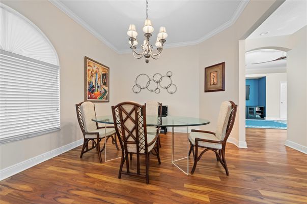 Chandelier, Dining room, Interior, Wood Texture Flooring