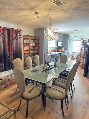Dining room, Interior, Kitchen, Pendant Lights, Wood Texture Flooring