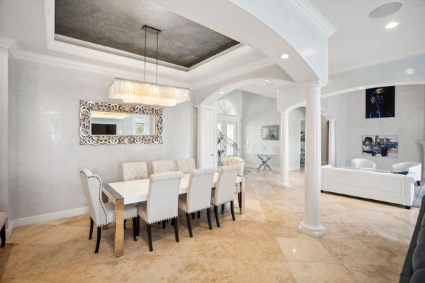 Chandelier, Dining room, Interior, Recessed Lighting