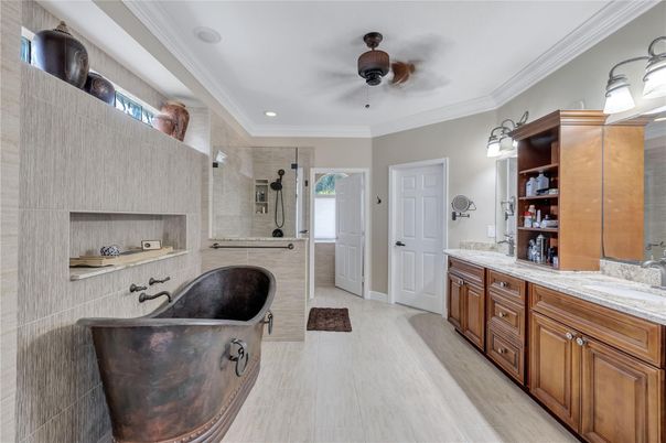 Bathroom, Dual Sink Vanities, Glass Shower, Interior, Recessed Lighting