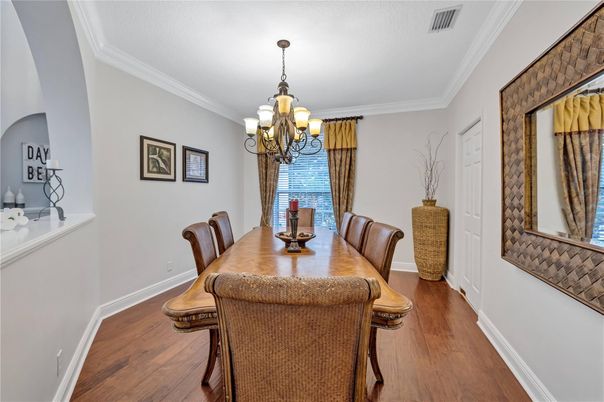Chandelier, Dining room, Interior, Wood Texture Flooring