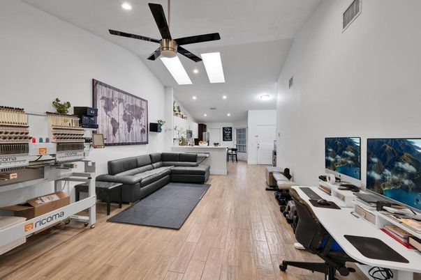 Home Office, Interior, Recessed Lighting, Wood Texture Flooring