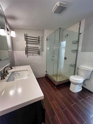 Bathroom, Glass Shower, Interior, Wood Texture Flooring