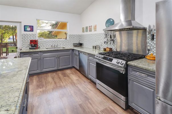 Interior, Kitchen, Stainless Steel Appliances, Wood Texture Flooring