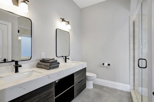 Bathroom, Dual Sink Vanities, Glass Shower, Interior