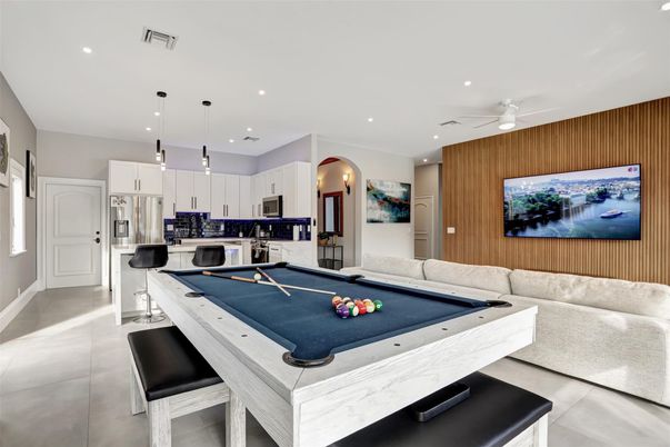 Billiard Table, Game Room, Interior, Kitchen, Pendant Lights, Recessed Lighting