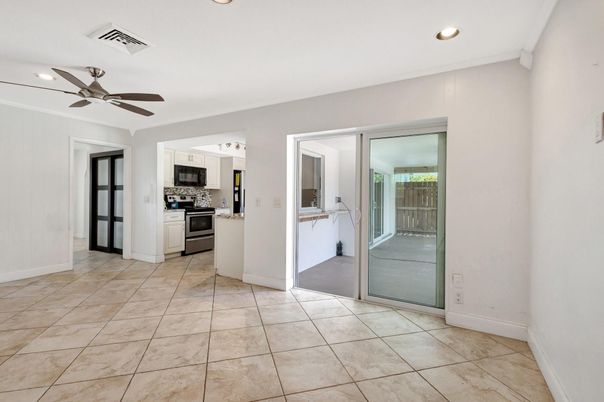 Empty room, Interior, Kitchen, Recessed Lighting, Stainless Steel Appliances