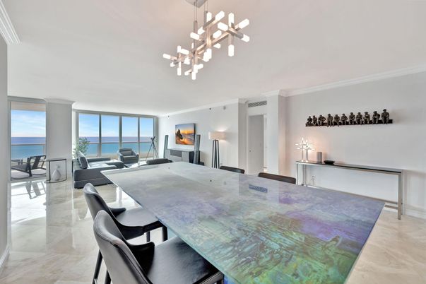 Dining room, Interior, Pendant Lights, Water