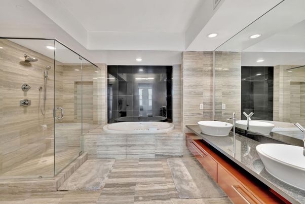 Bathroom, Dual Sink Vanities, Glass Shower, Interior, Recessed Lighting