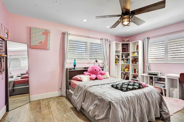 Bedroom, Interior, Recessed Lighting, Wood Texture Flooring