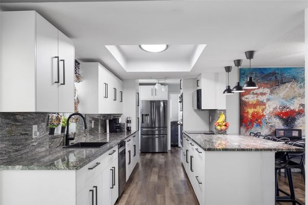 Interior, Kitchen, Pendant Lights, Stainless Steel Appliances, Wood Texture Flooring