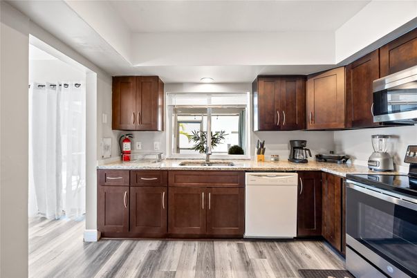 Interior, Kitchen, Stainless Steel Appliances, Wood Texture Flooring