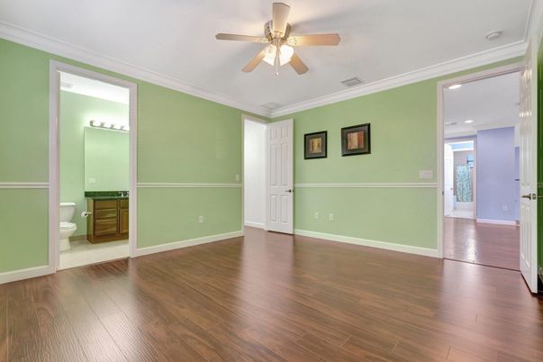 Bathroom, Empty room, Interior, Recessed Lighting, Wood Texture Flooring
