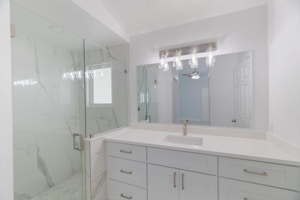 Bathroom, Glass Shower, Interior, Marble Walls