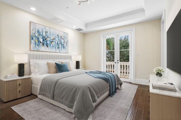 Bedroom, Interior, Recessed Lighting, Wood Texture Flooring