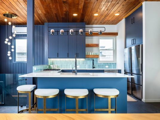 Interior, Kitchen, Pendant Lights, Recessed Lighting, Wooden Ceilings, Wood Texture Flooring