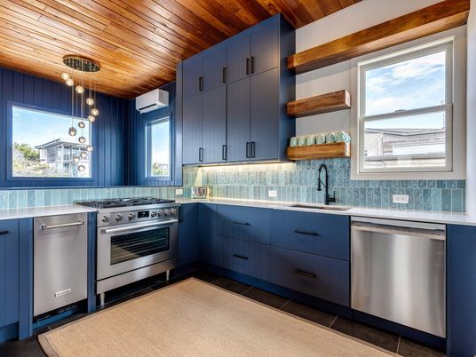 Interior, Kitchen, Pendant Lights, Stainless Steel Appliances, Wooden Ceilings