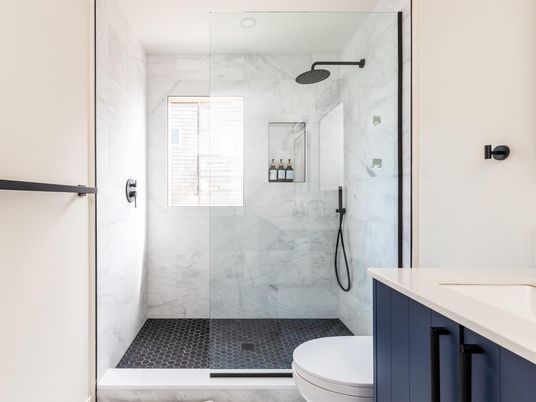 Bathroom, Glass Shower, Interior, Marble Walls