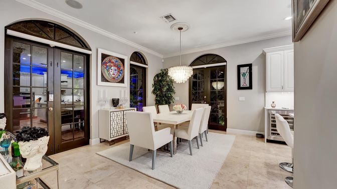 Chandelier, Dining room, Interior, Recessed Lighting