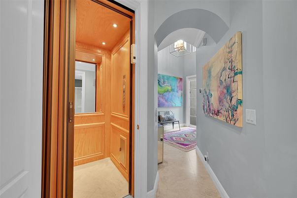 Elevator, Interior, Recessed Lighting, Wooden Ceilings, Wooden Walls
