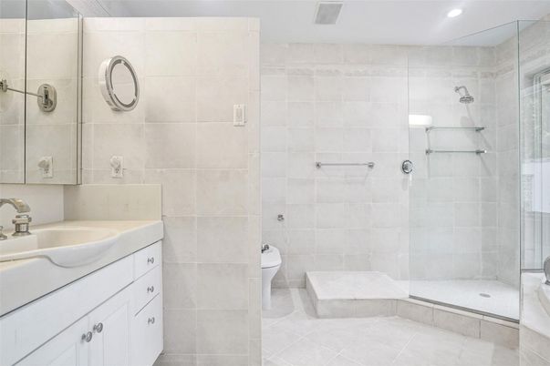 Bathroom, Glass Shower, Interior, Recessed Lighting