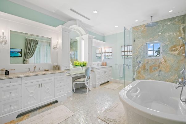 Bathroom, Dual Sink Vanities, Free Standing Baths, Glass Shower, Interior, Recessed Lighting
