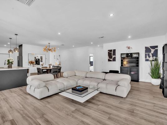Dining room, Interior, Kitchen, Living room, Pendant Lights, Recessed Lighting, Wood Texture Flooring