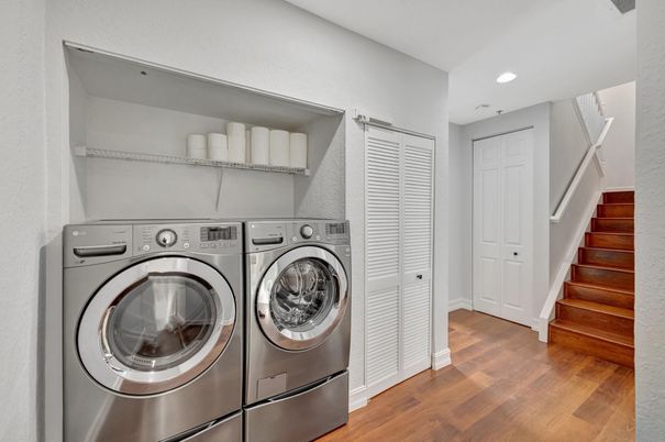 Interior, Recessed Lighting, Utility Closets, Washer, Wood Texture Flooring