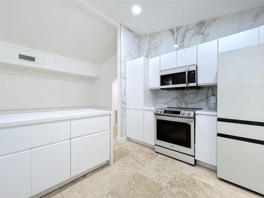 Interior, Kitchen, Marble Walls, Recessed Lighting