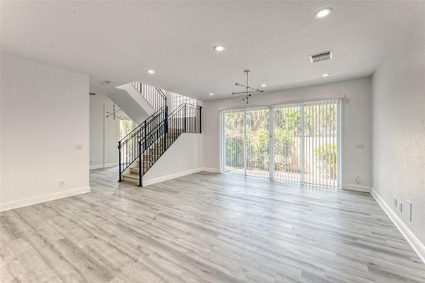 Empty room, Interior, Recessed Lighting, Wood Texture Flooring