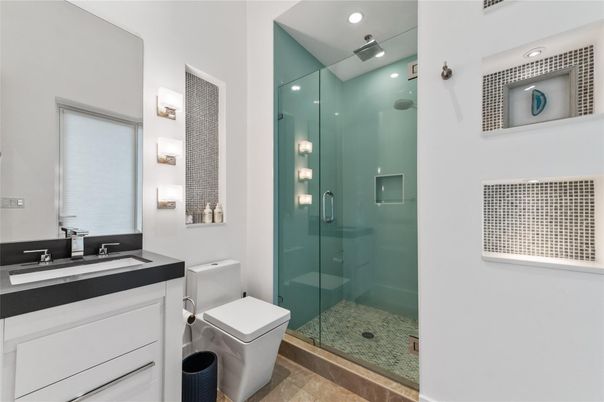 Bathroom, Glass Shower, Interior, Recessed Lighting