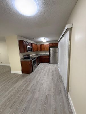 Interior, Kitchen, Stainless Steel Appliances, Wood Texture Flooring