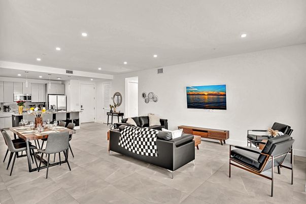 Dining room, Interior, Kitchen, Living room, Recessed Lighting