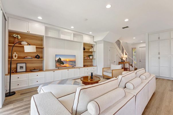 Interior, Living room, Recessed Lighting, Wood Texture Flooring