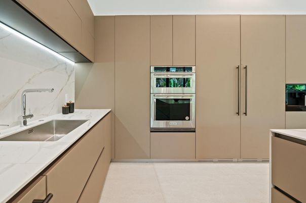 Interior, Kitchen, Marble Walls, Stainless Steel Appliances
