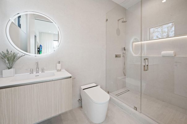 Bathroom, Glass Shower, Interior, Recessed Lighting