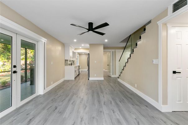 Interior, Kitchen, Recessed Lighting, Wood Texture Flooring