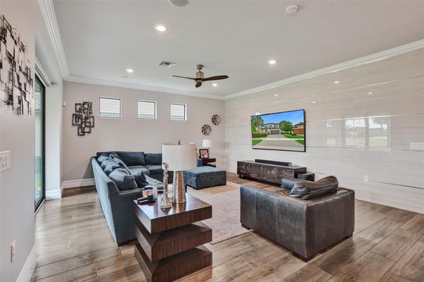 Interior, Living room, Recessed Lighting, Wood Texture Flooring