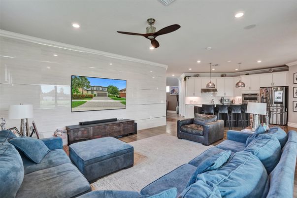 Interior, Kitchen, Living room, Pendant Lights, Recessed Lighting, Stainless Steel Appliances, Wood Texture Flooring