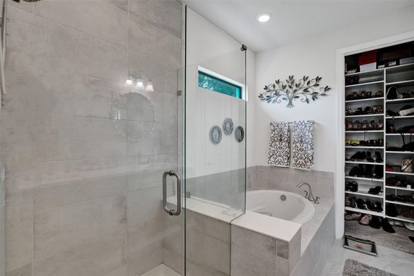 Bathroom, Glass Shower, Interior, Recessed Lighting