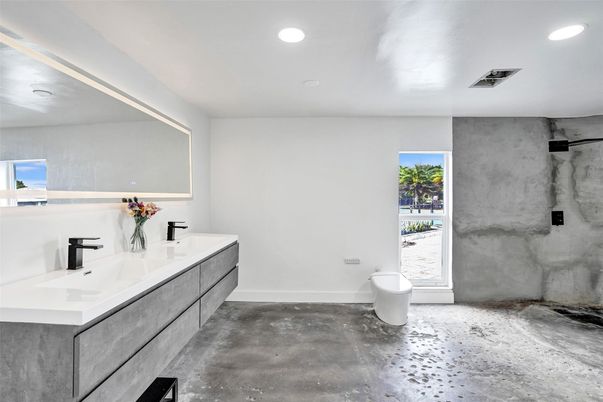 Bathroom, Dual Sink Vanities, Interior, Marble Walls, Recessed Lighting