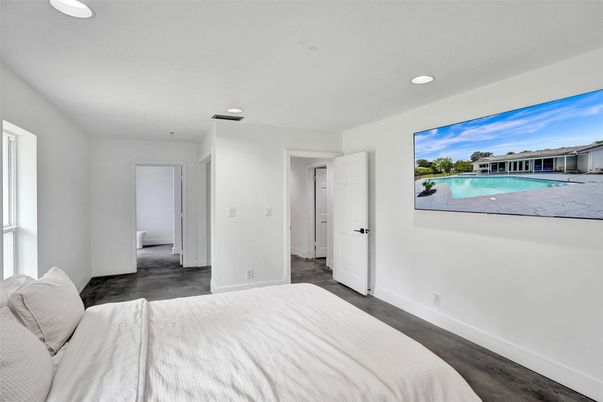 Bedroom, Interior, Recessed Lighting, Wood Texture Flooring