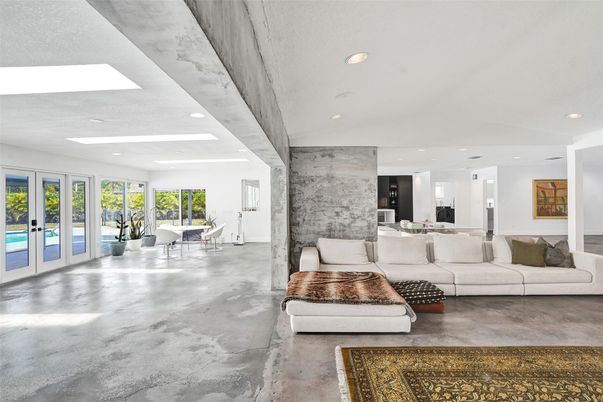 Interior, Living room, Recessed Lighting, Stone Walls