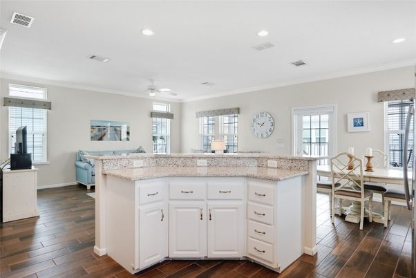 Dining room, Interior, Recessed Lighting, Wood Texture Flooring