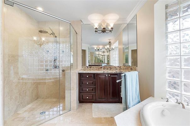 Bathroom, Glass Shower, Interior, Recessed Lighting
