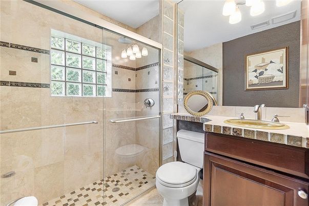 Bathroom, Glass Shower, Interior, Tile Countertops
