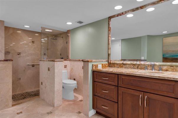 Bathroom, Glass Shower, Interior, Recessed Lighting